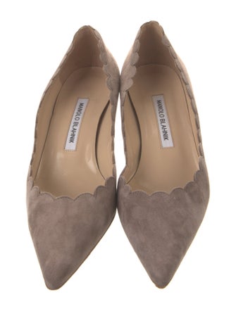 Manolo Blahnik Suede Scalloped Accent Pumps