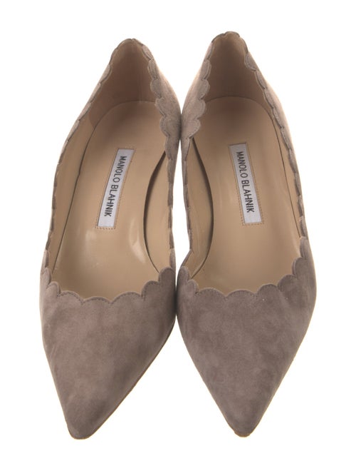 Manolo Blahnik Suede Scalloped Accent Pumps
