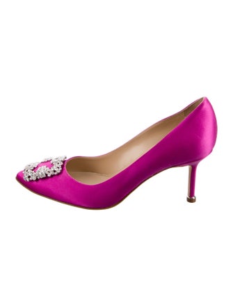 Manolo Blahnik Satin Crystal Embellishments Pumps