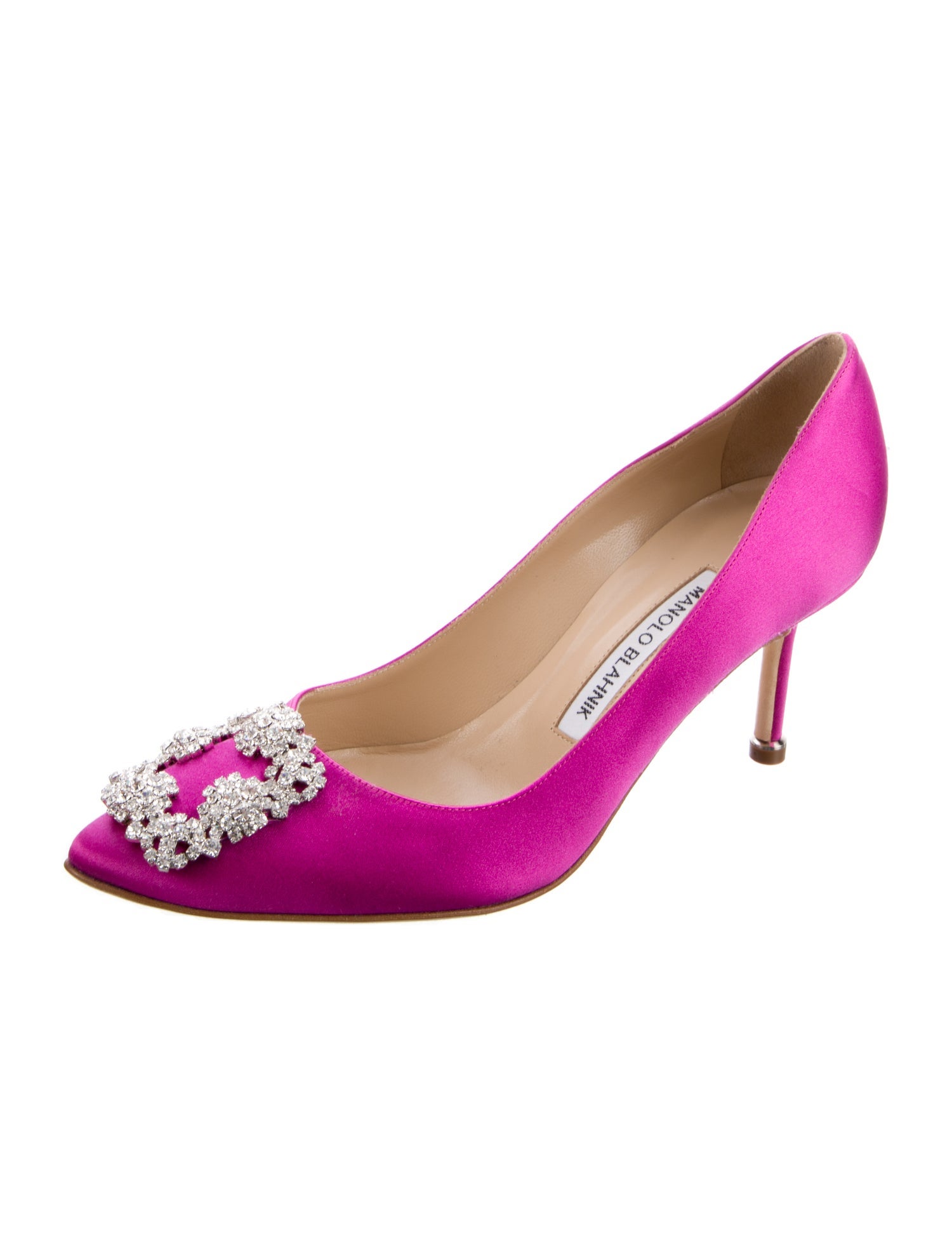 Manolo Blahnik Satin Crystal Embellishments Pumps