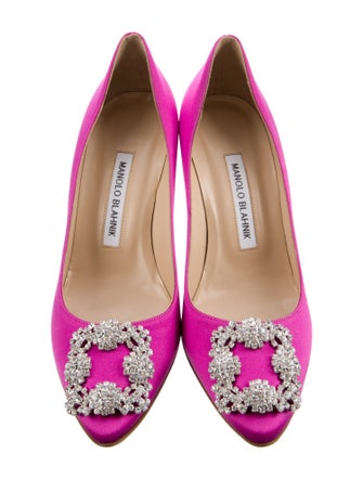 Manolo Blahnik Satin Crystal Embellishments Pumps