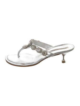 Manolo Blahnik Leather Crystal Embellishments Slides