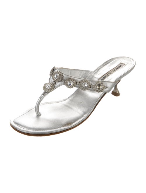 Manolo Blahnik Leather Crystal Embellishments Slides
