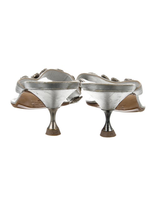 Manolo Blahnik Leather Crystal Embellishments Slides