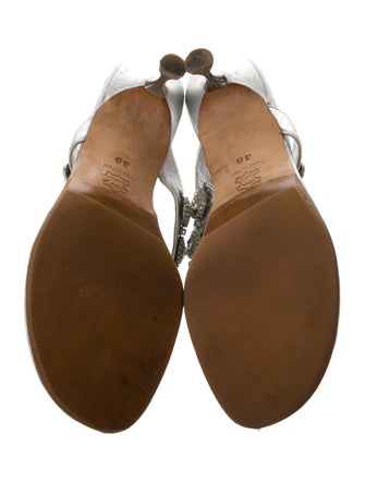 Manolo Blahnik Leather Crystal Embellishments Slides