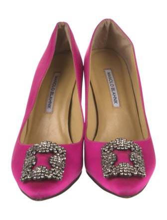 Manolo Blahnik Satin Crystal Embellishments Pumps
