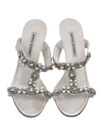 Manolo Blahnik Leather Animal Print Slides