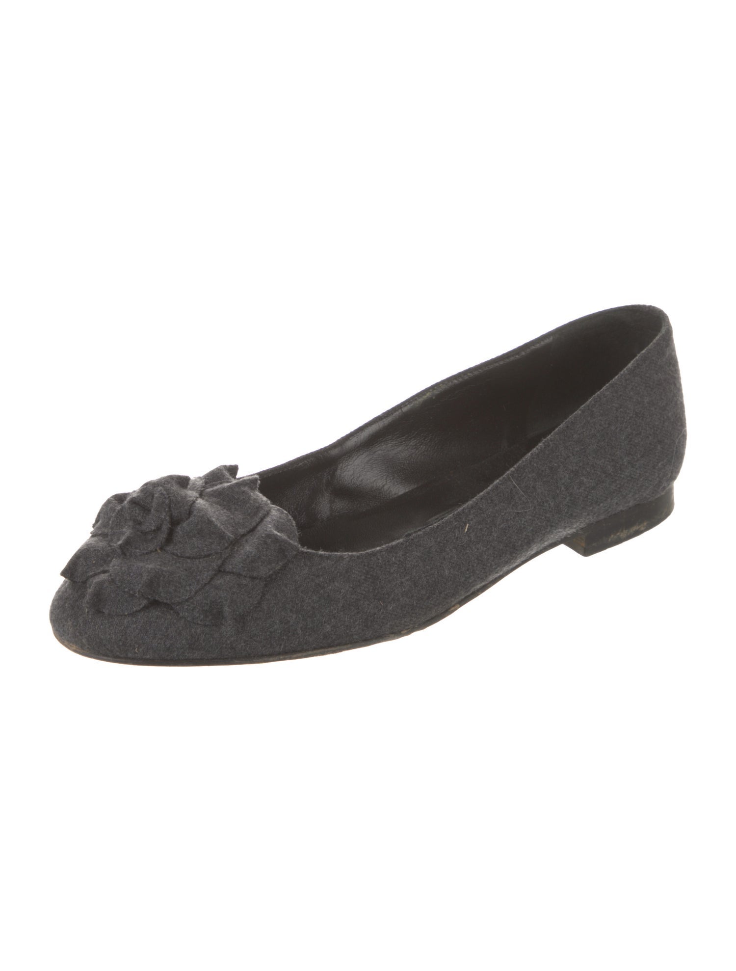 Manolo Blahnik Wool Ruffle Embellishment Flats