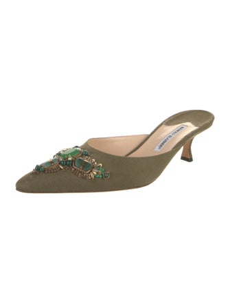 Manolo Blahnik Canvas Sequin Embellishments Mules