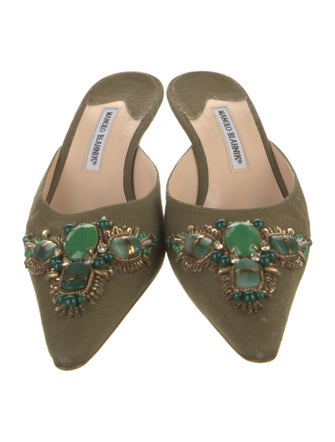 Manolo Blahnik Canvas Sequin Embellishments Mules