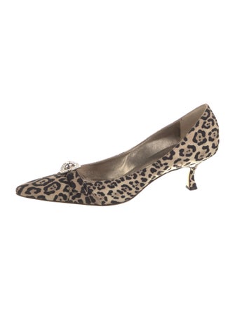 Manolo Blahnik Canvas Animal Print Pumps