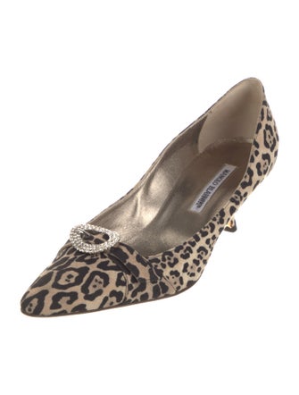 Manolo Blahnik Canvas Animal Print Pumps