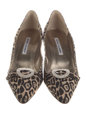 Manolo Blahnik Canvas Animal Print Pumps