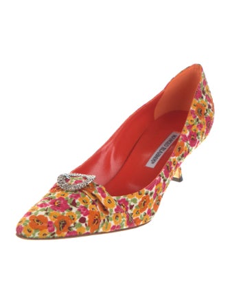 Manolo Blahnik Floral Print Crystal Embellishments Pumps