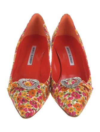 Manolo Blahnik Floral Print Crystal Embellishments Pumps