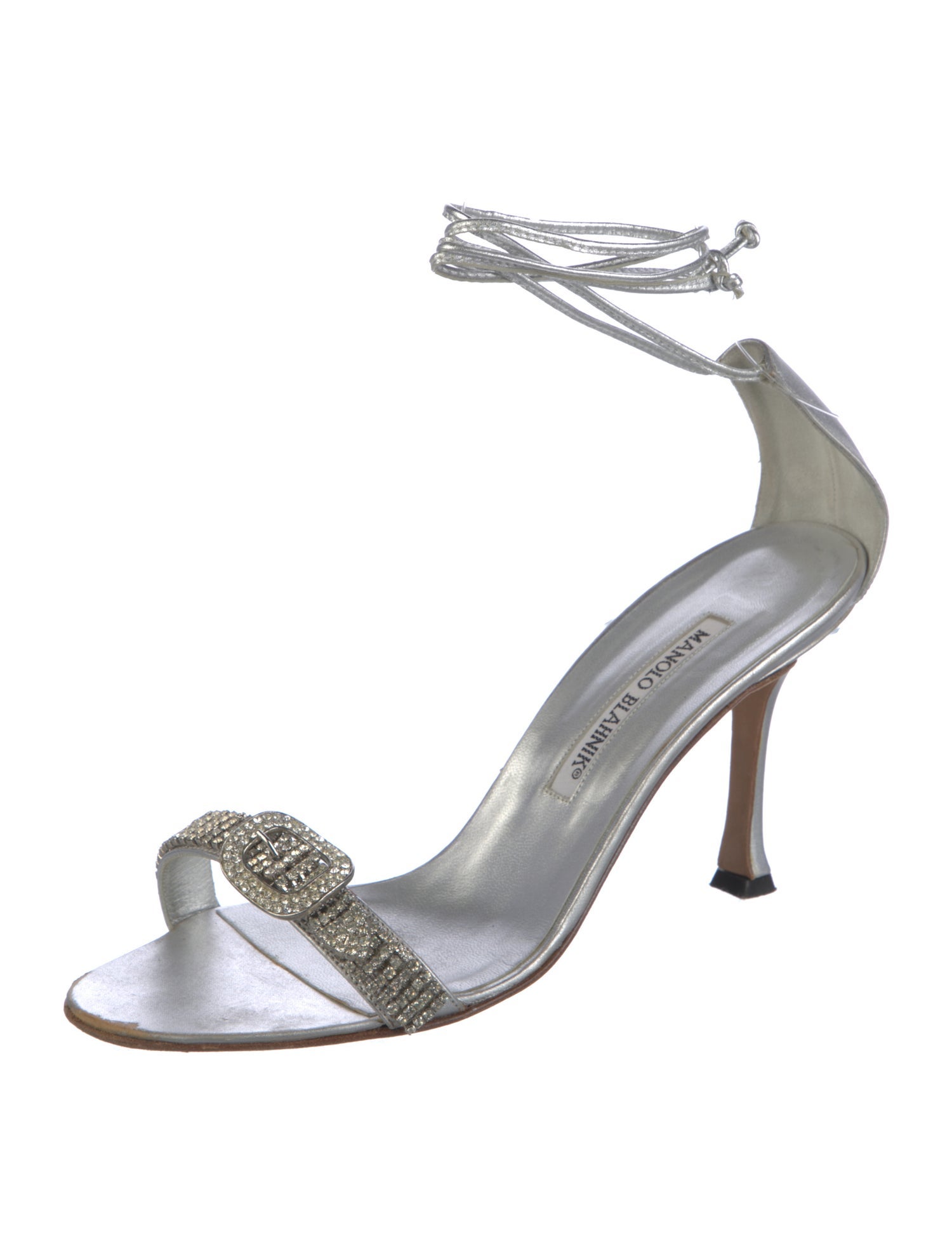 Manolo Blahnik Leather Crystal Embellishments Sandals