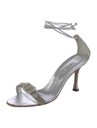 Manolo Blahnik Leather Crystal Embellishments Sandals