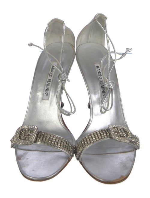 Manolo Blahnik Leather Crystal Embellishments Sandals