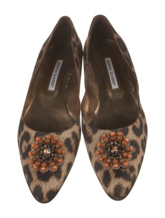 Manolo Blahnik Satin Animal Print Flats
