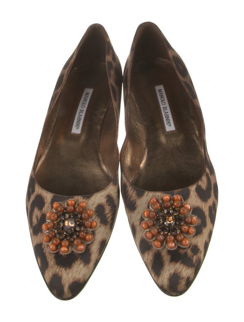 Manolo Blahnik Satin Animal Print Flats