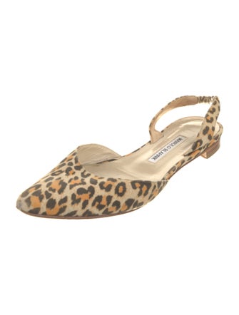 Manolo Blahnik Suede Animal Print Slingback Flats