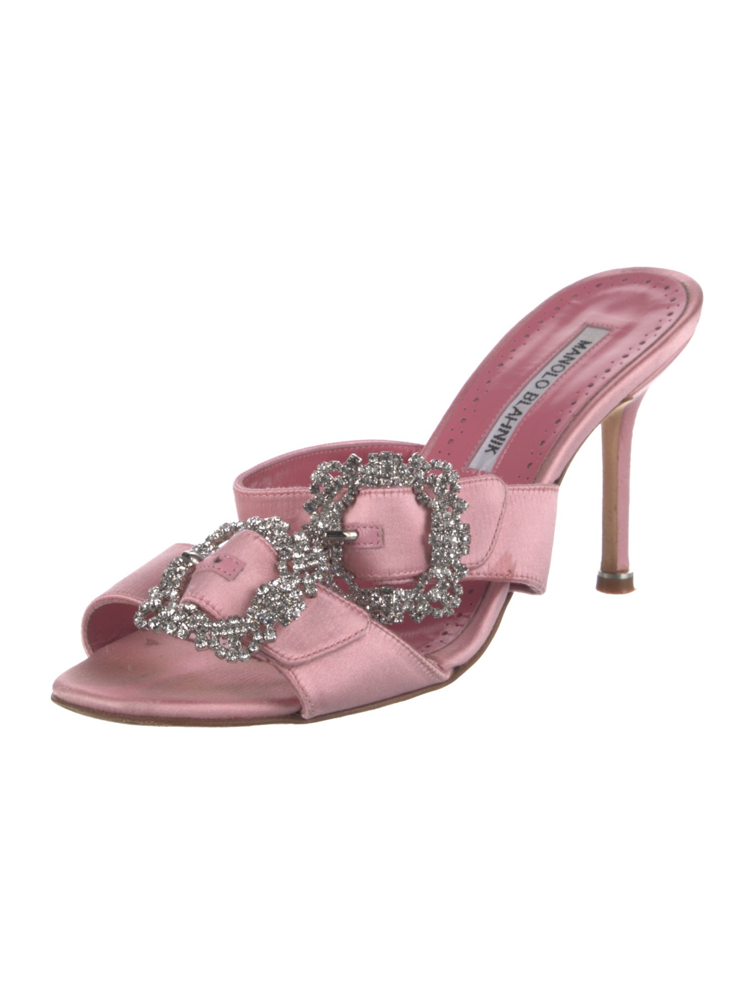 Manolo Blahnik Leather Crystal Embellishments Slides