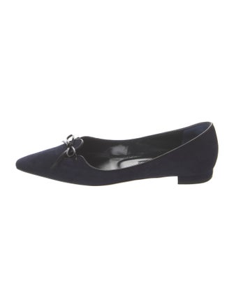 Manolo Blahnik Suede Bow Accents Flats
