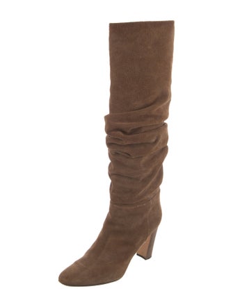 Manolo Blahnik Suede Ruffle Embellishment Slouch Boots