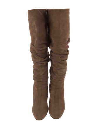 Manolo Blahnik Suede Ruffle Embellishment Slouch Boots