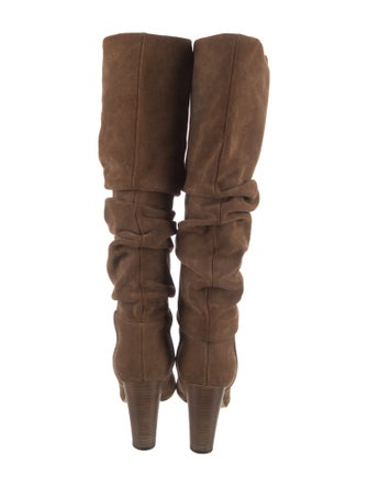 Manolo Blahnik Suede Ruffle Embellishment Slouch Boots