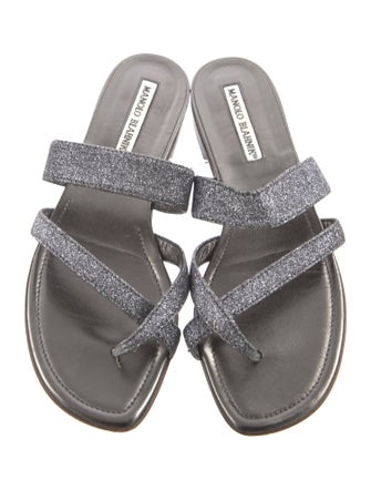 Manolo Blahnik Glitter Animal Print Slides