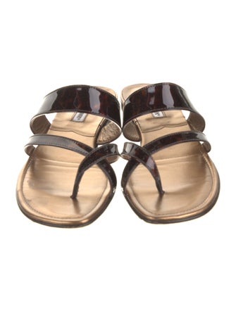 Manolo Blahnik Leather Printed Slides