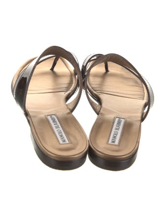 Manolo Blahnik Leather Printed Slides