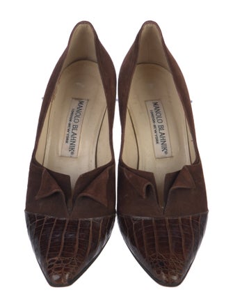 Manolo Blahnik GG Embossed Suede D'Orsay Pumps