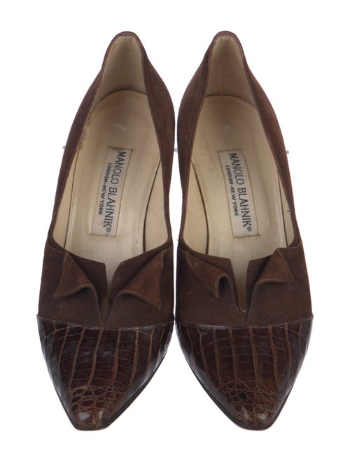 Manolo Blahnik GG Embossed Suede D'Orsay Pumps