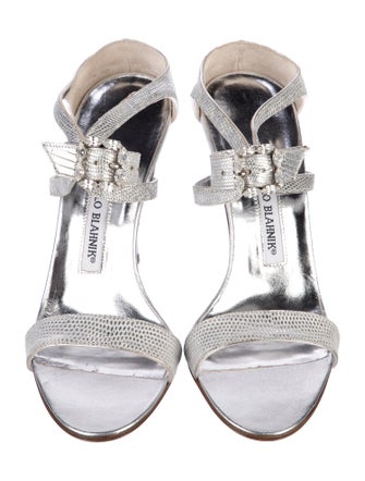 Manolo Blahnik Snakeskin Crystal Embellishments Sandals