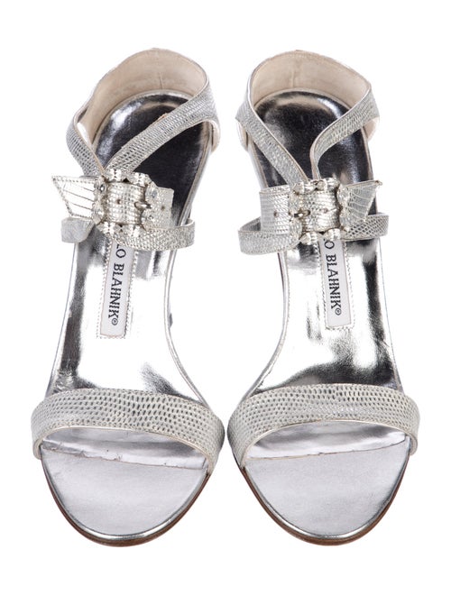 Manolo Blahnik Snakeskin Crystal Embellishments Sandals