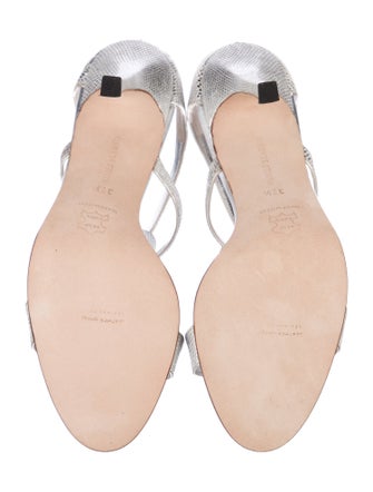 Manolo Blahnik Snakeskin Crystal Embellishments Sandals