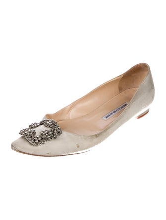 Manolo Blahnik Satin Crystal Embellishments Flats