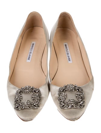 Manolo Blahnik Satin Crystal Embellishments Flats