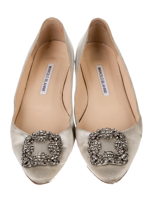 Manolo Blahnik Satin Crystal Embellishments Flats