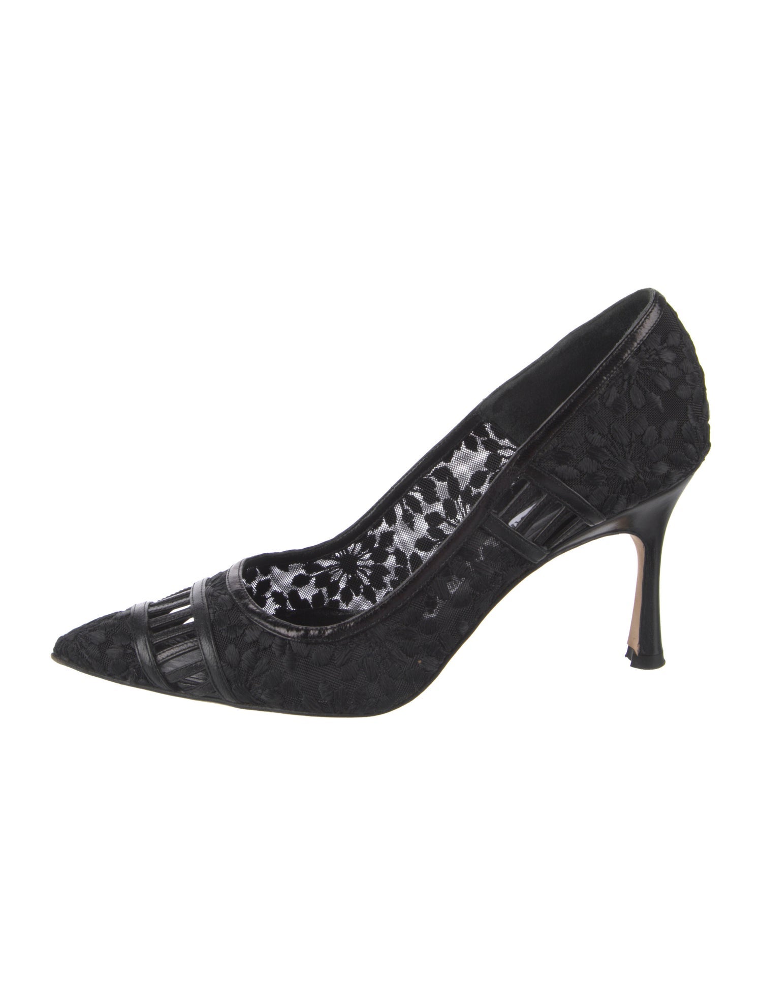 Manolo Blahnik Mesh Floral Print Pumps