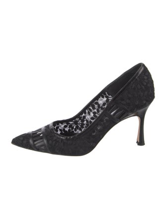 Manolo Blahnik Mesh Floral Print Pumps
