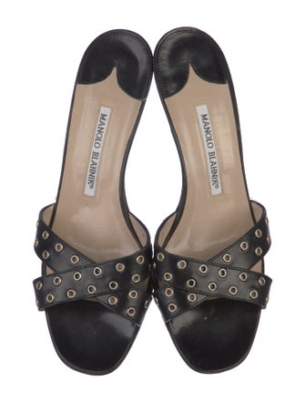 Manolo Blahnik Leather Studded Accents Slides