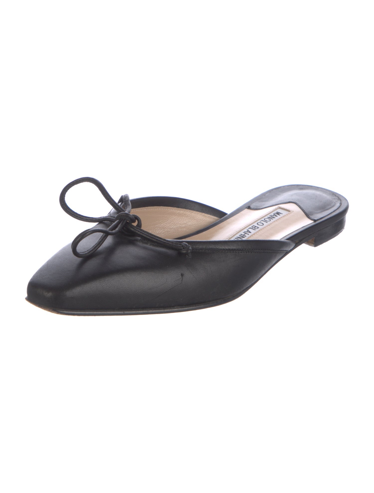 Manolo Blahnik Leather Bow Accents Mules