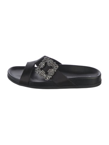 Manolo Blahnik Sandals Leather Crystal Embellishments Slides IT 38.5 | 8.5