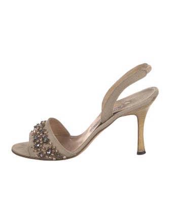 Manolo Blahnik Crystal Embellishments Slingback Sandals