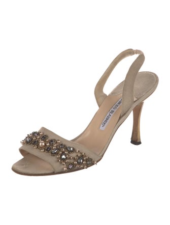 Manolo Blahnik Crystal Embellishments Slingback Sandals