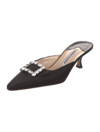 Manolo Blahnik Satin Crystal Embellishments Mules