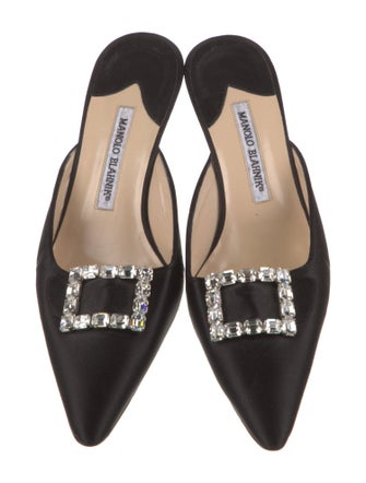 Manolo Blahnik Satin Crystal Embellishments Mules
